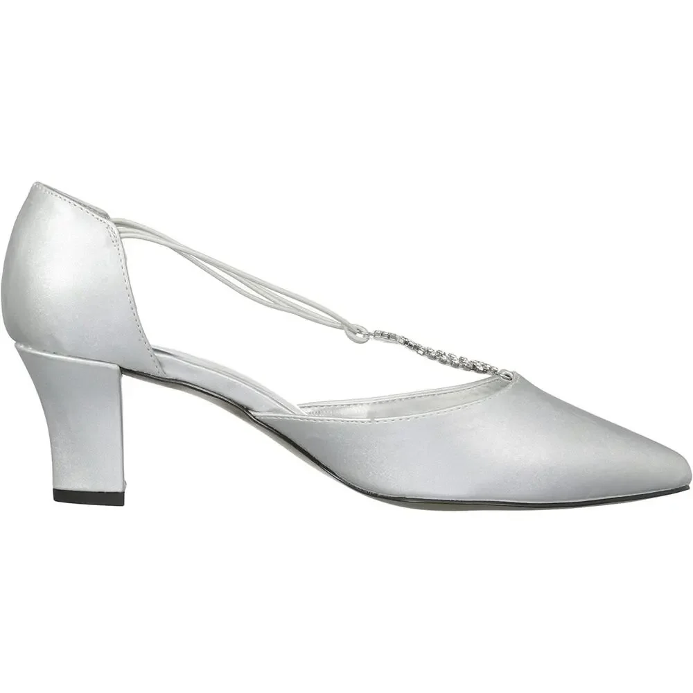Easy Street Women D'orsay Pointed Pump Heels Moonlight Size US 10N Silver Satin